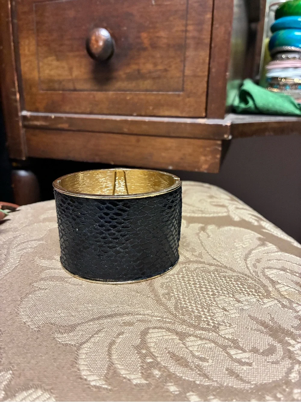 Black and Gold Crystal Accent Cuff Bracelet - Women Accessories